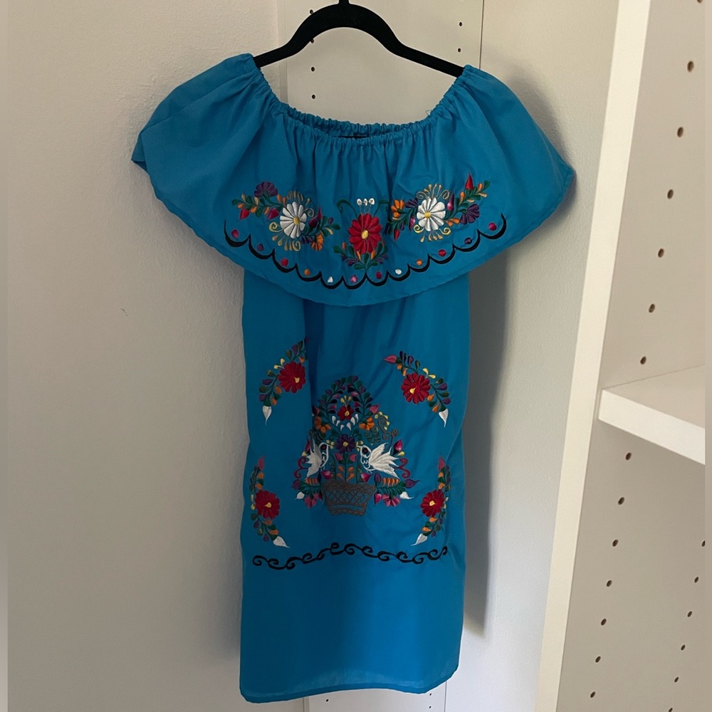 Embroidered Mexican Style Off-Shoulder Dress
